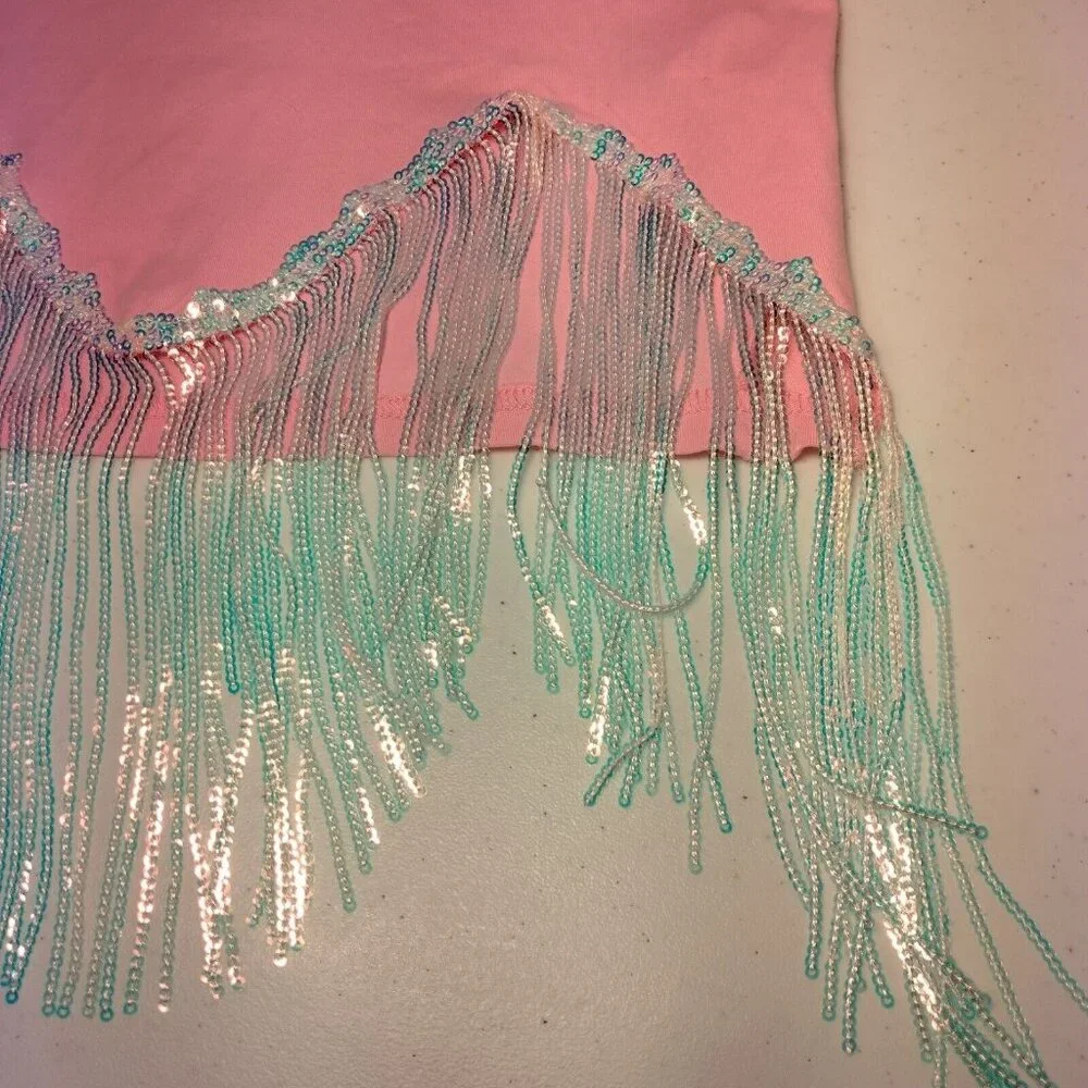 Cowboy T Shirt Large Pink Cropped Silver Fringe Western Cowgirl Crop Top - Picture 10 of 15